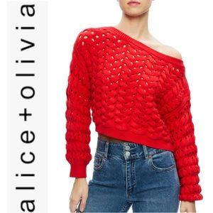 NWT💕Alice + Olivia Allene Cable Stitch Cotton & Wool Blend Sweater M